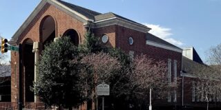 Alfred Street Baptist church as seen from the corner.